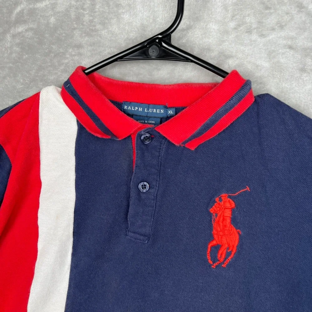 Kids Ralph‎ Lauren Polo Shirt XL Blue Red White Colorblock Big Pony Logo